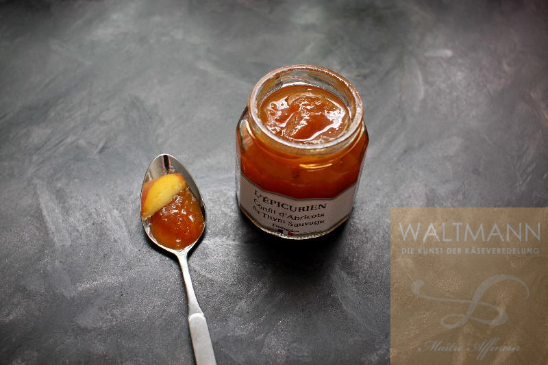 Aprikosenconfit mit Wildthymian (neuer Hersteller süßlich, leicht scharf)!